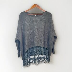 Women's Orange Creek One Size Grey Sweater High/Low Length With Ruffle & Lace
